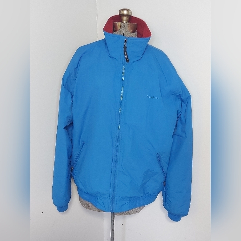 L.L. Bean Bright Blue Bomber Jacket with Red Lining